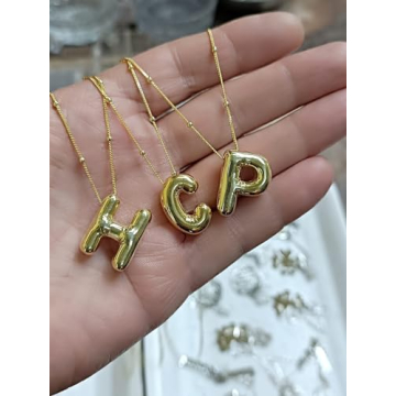 DIOWUS Bubble Letter Necklace For Women,Dainty Balloon Initial Necklaces 18k Gold Plated Chain Pendant Alphabet Necklaces For Girlfriend Charm Simple Gift Jewelry (M)