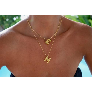 DIOWUS Bubble Letter Necklace For Women,Dainty Balloon Initial Necklaces 18k Gold Plated Chain Pendant Alphabet Necklaces For Girlfriend Charm Simple Gift Jewelry (M)