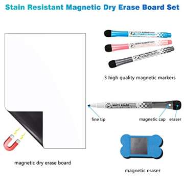 12” X 8”Whiteboard Magnetic Dry Erase Board Self Adhesive for Any Smooth Surface with New Stain Resistant Technology,Home Kitchen Fridge Shopping List and Office Notice Board