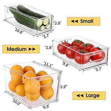 Set Of 6 Refrigerator Organizers and Storage,Stackable Large Clear Plastic Storage Bins with Handle,...