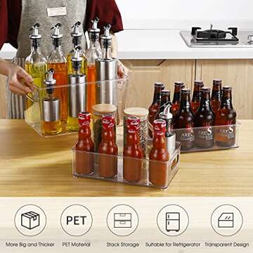 Set Of 6 Refrigerator Organizers and Storage,Stackable Large Clear Plastic Storage Bins with Handle,Freezer Organizer Bins,Perfect for Kitchen Cabinet Pantry Snack Containers,Closet Organization