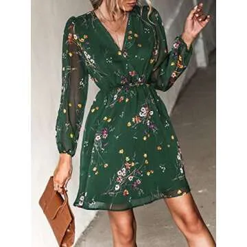 CUPSHE Floral Print Mini Dress for Women - Long Sleeves