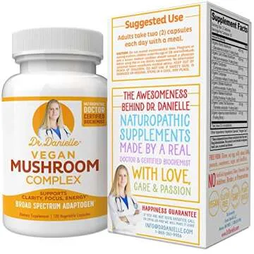 Best Organic Mushroom Complex - Immune Assist Support - Lion's Mane, Cordyceps and Reishi - Adaptogen Supplement - Wellness, Stress Relief, Memory & Cognitive Support, Dr. Danielle - 120 Veggie Caps