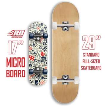 Rude Boyz 17" Micro Complete Skateboard | Maple Wood | ABEC 7 Bearings | Double Kick Concave Deck | ...