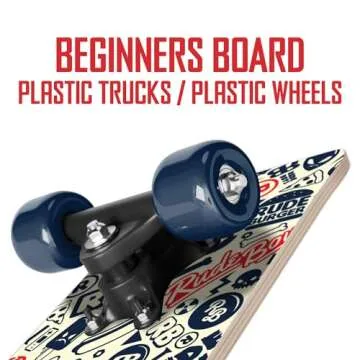 Rude Boyz 17" Micro Complete Skateboard | Maple Wood | ABEC 7 Bearings | Double Kick Concave Deck | Kids Skateboard, Ideal Toddler Cruiser Skateboard Ages 2-5