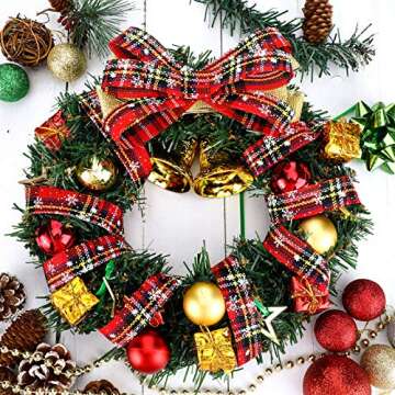 4 Rolls Christmas Plaid Ribbon Snowflake Plaid Burlap Ribbon Christmas Wrapping Ribbon for Christmas Tree Home Wrapping Craft Decoration, 24 Yards (1 Inch)