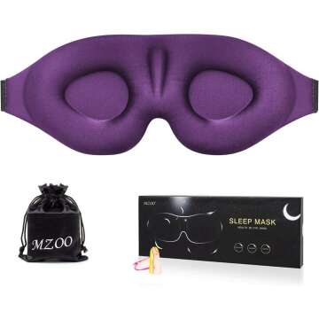 MZOO 3D Contoured Sleep Eye Mask - Soft Comfort for Travel & Naps