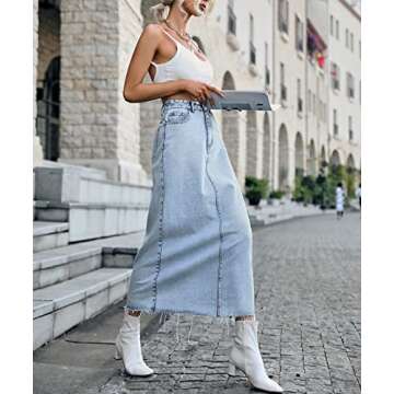 Trendy and Comfortable High Waist Frayed Denim Skirt with Pockets