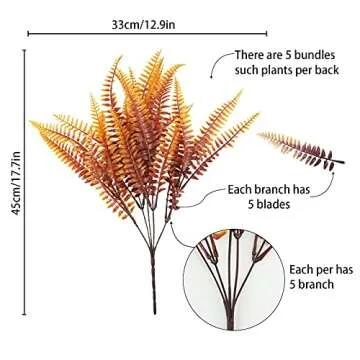 Uieke 12PCS Artificial Ferns - UV Resistant Fall Decor for Indoor & Outdoor