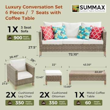 Summax 6-Piece Patio Furniture Set - Wicker Outdoor Sectional Sofa with Metal Table