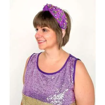 NVENF Mardi Gras Headband Carnival Accessories for Women Crown Mask Headbands Green Purple Gold Rhin...