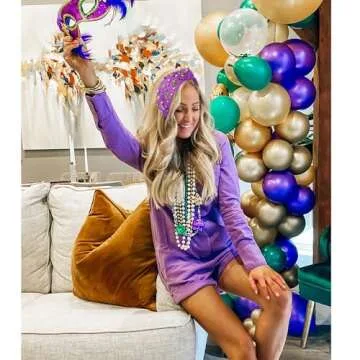 NVENF Mardi Gras Headband Carnival Accessories for Women Crown Mask Headbands Green Purple Gold Rhinestone Pearl Jeweled Knotted Headband Fat Tuesday Parade Party Favors Gifts (MIXED 1 - Purple)