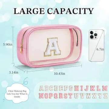 YOOLIFE Initial Make Up Bag Travel Toiletry Bag, Clear Makeup Bag Preppy Cosmetic Bags Organizer Travel Essentials Pink Gifts for Women Teen Girlfriend Teacher Mom Birthday Birthday Gifts M