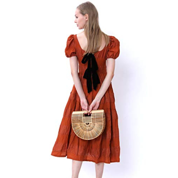 Miuco Womens Bamboo Handbag Handmade Large Tote Bag Straw Beach Bags Beach Purse Size Small