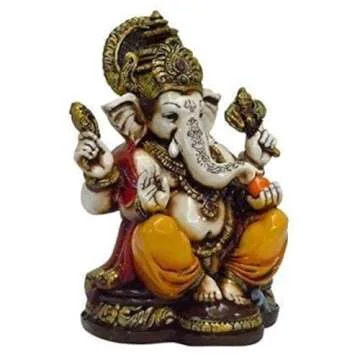 Lightahead The Blessing. A Colored & Gold Statue of Lord Ganesh Ganpati Elephant Hindu God Made from Marble Powder in India