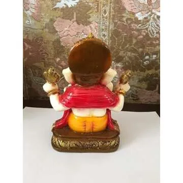 Lightahead The Blessing. A Colored & Gold Statue of Lord Ganesh Ganpati Elephant Hindu God Made from Marble Powder in India