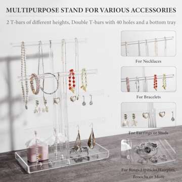 Jolboldy Acrylic Jewelry Display Stand 4-Tier Clear Jewelry Organizer, Necklace Bracelet Earring Wat...