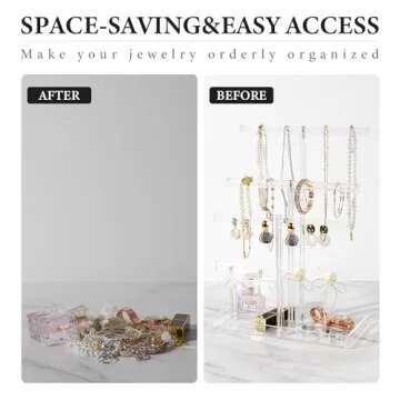 Jolboldy Acrylic Jewelry Display Stand 4-Tier Clear Jewelry Organizer, Necklace Bracelet Earring Watch Ring Jewelry Holder,Display Tower Tray Storage Gift for Women