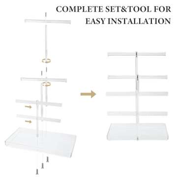 Jolboldy Acrylic Jewelry Display Stand 4-Tier Clear Jewelry Organizer, Necklace Bracelet Earring Watch Ring Jewelry Holder,Display Tower Tray Storage Gift for Women