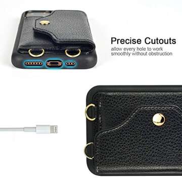 LAMEEKU iPhone 12 Pro Max Card Holder Case Wallet, iPhone 12 Pro Max Wallet Phone Case with Crossbody Chain Wrist Strap, Magnetic Leather Cover Purse for iPhone 12 Pro Max (2020), 6.7 inch-Black