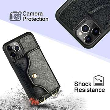 LAMEEKU iPhone 12 Pro Max Card Holder Case Wallet, iPhone 12 Pro Max Wallet Phone Case with Crossbody Chain Wrist Strap, Magnetic Leather Cover Purse for iPhone 12 Pro Max (2020), 6.7 inch-Black