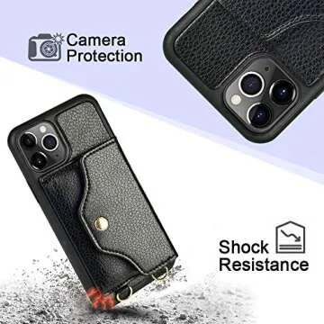 LAMEEKU iPhone 12 Pro Max Card Holder Case Wallet, iPhone 12 Pro Max Wallet Phone Case with Crossbody Chain Wrist Strap, Magnetic Leather Cover Purse for iPhone 12 Pro Max (2020), 6.7 inch-Black