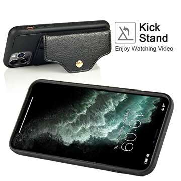 LAMEEKU iPhone 12 Pro Max Card Holder Case Wallet, iPhone 12 Pro Max Wallet Phone Case with Crossbody Chain Wrist Strap, Magnetic Leather Cover Purse for iPhone 12 Pro Max (2020), 6.7 inch-Black