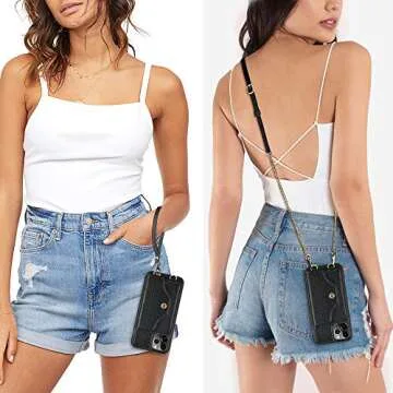 LAMEEKU iPhone 12 Pro Max Card Holder Case Wallet, iPhone 12 Pro Max Wallet Phone Case with Crossbody Chain Wrist Strap, Magnetic Leather Cover Purse for iPhone 12 Pro Max (2020), 6.7 inch-Black