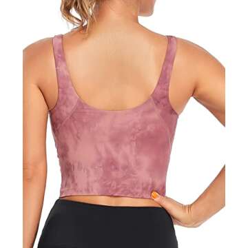 Oalka Sports Bra Womens Longline Padded Crop Tank Yoga Bras Workout Fitness Top Tie Dye Brick Dust M