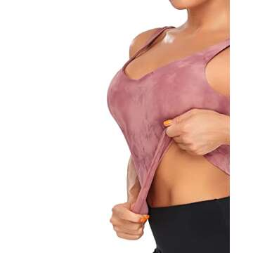 Oalka Sports Bra Womens Longline Padded Crop Tank Yoga Bras Workout Fitness Top Tie Dye Brick Dust M