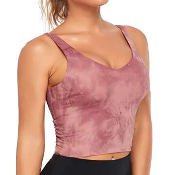Oalka Sports Bra Womens Longline Padded Crop Tank Yoga Bras Workout Fitness Top Tie Dye Brick Dust M