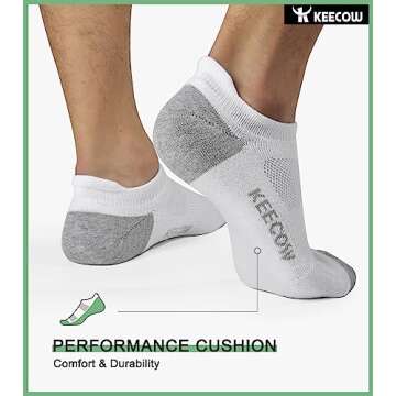 KEECOW Performance Comfort No Show Ankle Cushion Socks For Men & Women, Athletic, Tab, Short For Run...