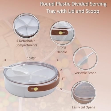 Divided Snack Tray with Lid 5 Compartments Mini-Scooper Included