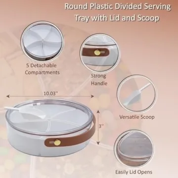 Divided Snack Tray with Lid 5 Compartments Mini-Scooper Included