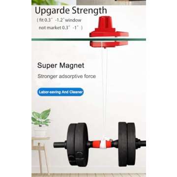 Fcare Outside Magnetic Window Cleaner, Double-Sided Window Brush Glass Wiper Cleaning Tools, Adjustable for high Rise Window Cleaning Windows Thickness 0.3"-1.2" (red)