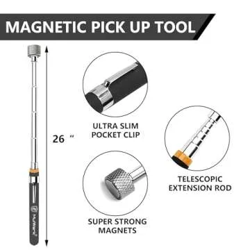 Mulwark 5 pcs Telescoping Magnetic Pickup Tool with Strong Pull Force: Non-Slip Extendable Magnet Pickup Tool: Telescopic Magnetic Pick-Up Tool with Extra Strong Magnet: Extendable Magnet Stick