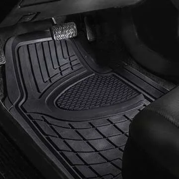 FH Group Automotive Floor Mats - Heavy-Duty Rubber Floor Mats for Cars, Universal Fit Full Set, Climaproof & Trimmable Floor Mats for Most Sedan, SUV, Truck, Black