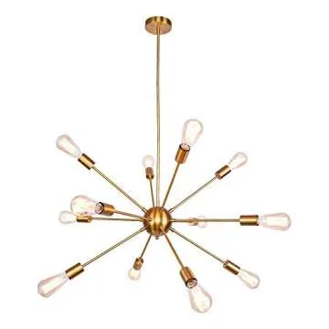 OYI Sputnik Chandelier, 12 Lights Pendant Lighting Modern Industrial Starburst Style Mid Century Retro Ceiling Light Fixture E26 Socket Brass Finish