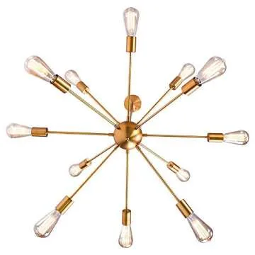 OYI Sputnik Chandelier, 12 Lights Pendant Lighting Modern Industrial Starburst Style Mid Century Retro Ceiling Light Fixture E26 Socket Brass Finish