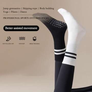 changyexi Pilates Grip Socks,4 Pairs Yoga Socks Womens Crew Socks Non Slip and Dance Barre Grippy Socks Workout (S-M, 4 Pairs-multicolour)