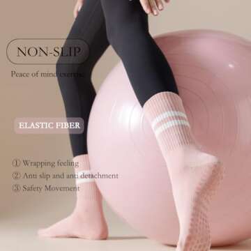 changyexi Pilates Grip Socks,4 Pairs Yoga Socks Womens Crew Socks Non Slip and Dance Barre Grippy Socks Workout (S-M, 4 Pairs-multicolour)