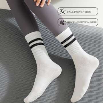 changyexi Pilates Grip Socks,4 Pairs Yoga Socks Womens Crew Socks Non Slip and Dance Barre Grippy Socks Workout (S-M, 4 Pairs-multicolour)