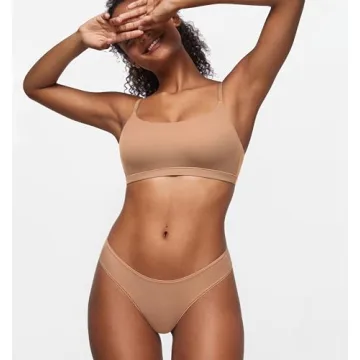 SOULVOR Magneticfit Thongs for Women Stretch Sexy Underwear Comfort Tagless Thong Low Rise Breathable Panties 3 Pack Natural (3pack) Medium