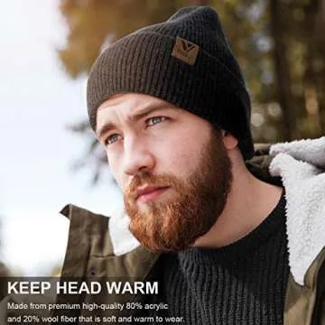 Vgogfly Beanie Men Slouchy Knit Skull Cap Warm Stocking Hats Guys Women Striped Winter Beanie Hat Cuffed Plain Hat Coffee