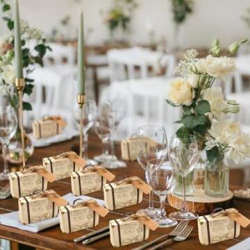 VGOODALL Mini Suitcase Favor Boxes, Small Gift Boxes Vintage Style with Tags, 50 Pack, Wedding Travel Theme Party Decor