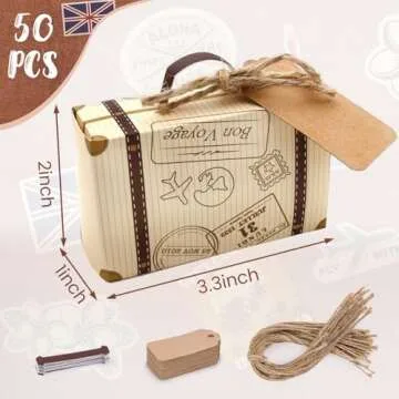 VGOODALL Mini Suitcase Favor Boxes, Small Gift Boxes Vintage Style with Tags, 50 Pack, Wedding Travel Theme Party Decor