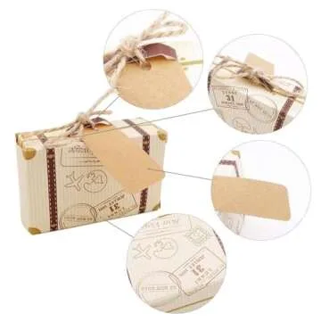VGOODALL Mini Suitcase Favor Boxes, Small Gift Boxes Vintage Style with Tags, 50 Pack, Wedding Travel Theme Party Decor