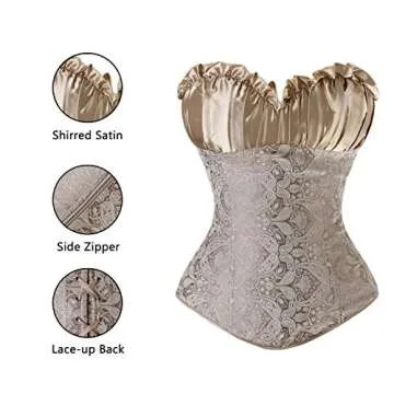 Charmian Women's Plus Size Renaissance Bustier Wedding Bridal Top Lace Up Overbust Corset Ivory XXXX-Large