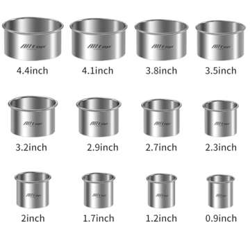 ALLTOP 12 Pcs Round Biscuit Cutter - Stainless Steel Baking Essential Tool for Effortless Circle Cookie Shaping,Pastry,Cake Decoration&Fondant Creation – Precise Cut Utensil for Dumpling,Scone, Donut