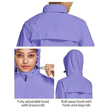 BALEAF Women's Rain Jackets Waterproof Windbreaker Windproof Lightweight Running Cycling Jacket Reflective Packable Hooded Purple M